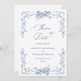 Renaissance  Bloemen Dusty Blue Wedding Save The Date