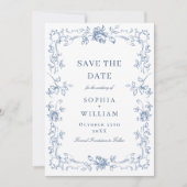 Renaissance  Bloemen Dusty Blue Wedding Save The Date (Voorkant)