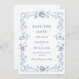 Renaissance  Bloemen Dusty Blue Wedding Save The Date