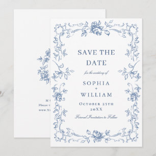 Renaissance Bloemen Dusty Blue Wedding Save The Date