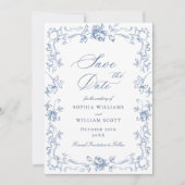 Renaissance  Bloemen Dusty Blue Wedding Save The Date (Voorkant)