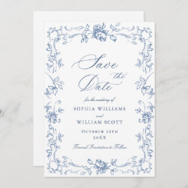 Renaissance  Bloemen Dusty Blue Wedding Save The Date