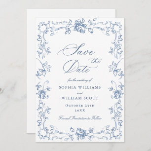 Renaissance  Bloemen Dusty Blue Wedding Save The Date