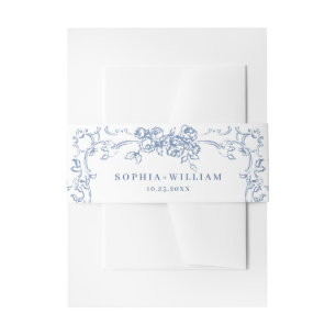 Renaissance  Bloemen Dusty Blue Wedding Uitnodigingen Wikkel