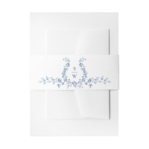 Renaissance  Bloemen Dusty Blue Wedding Uitnodigingen Wikkel
