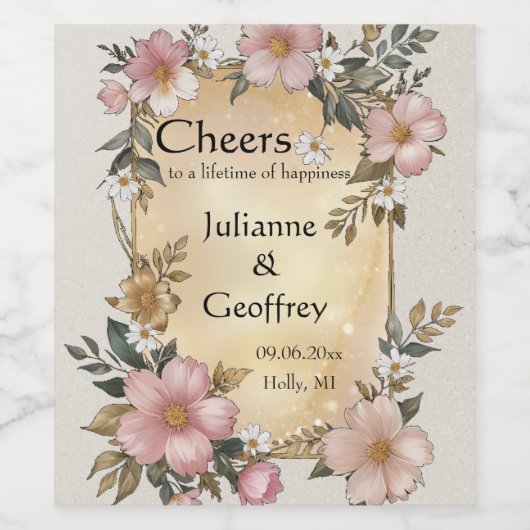 Renaissance Bloemen Lijst Trouwwijn Labels Wijn Etiket (Enkel label)