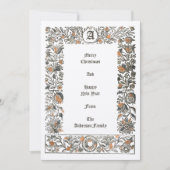 Renaissance Bloemengranaatappel Houtblok Kerstmis Feestdagenkaart (Voorkant)