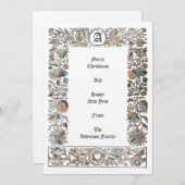 Renaissance Bloemengranaatappel Houtblok Kerstmis Feestdagenkaart (Voorkant / Achterkant)