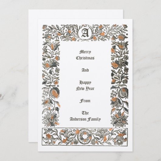 Renaissance Bloemengranaatappel Houtblok Kerstmis Feestdagenkaart (Voorkant / Achterkant)