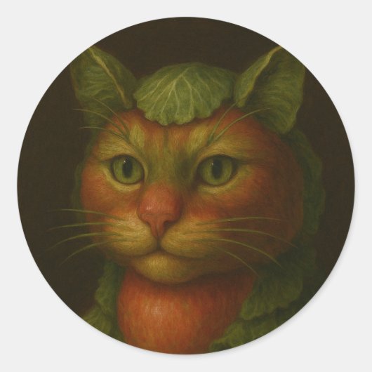 Renaissance Cat Portrait Ronde Sticker (Voorkant)