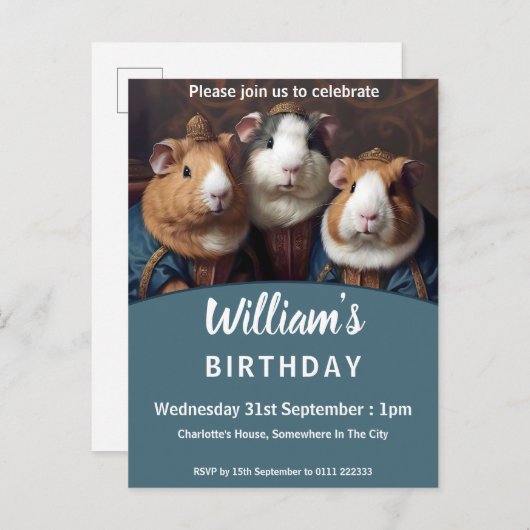 Renaissance Cavia's Verjaardagsfeest Uitnodiging Briefkaart (Voorkant / Achterkant)