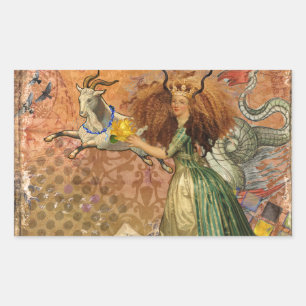 Renaissance Dame Capricorn Fantasie Vintage Zodiak Rechthoekige Sticker