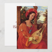 Renaissance Dame in het rood speelt Luit Feestdagenkaart (Voorkant / Achterkant)