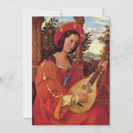 Renaissance Dame in het Rood spelen Lute Feestdagenkaart (Voorkant)