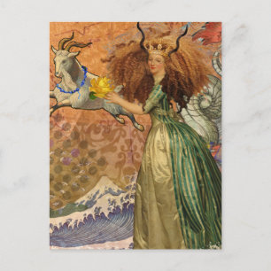 Renaissance Dame Steenbok Fantasie Vintage Dierenr Briefkaart