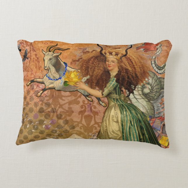 Renaissance Dame Steenbok Fantasie Vintage Zodiac Accent Kussen (Achterkant)