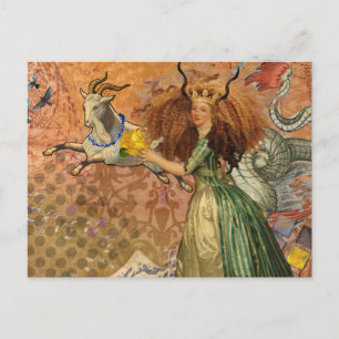Renaissance Dame Steenbok Fantasie Vintage Zodiac Briefkaart