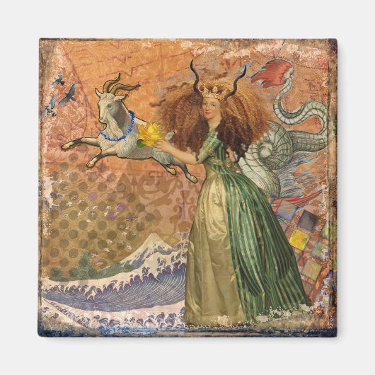 Renaissance Dame Steenbok Fantasie Vintage Zodiac Magneet (Voorkant)