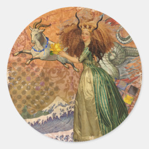 Renaissance Dame Steenbok Fantasie Vintage Zodiac Ronde Sticker