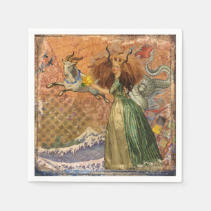 Renaissance Dame Steenbok Fantasie Vintage Zodiac Servetten