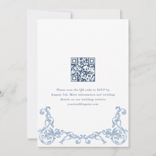 Renaissance  Dust Blue Wedding QR-code Kaart (Achterkant)