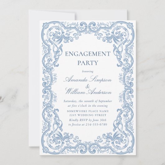 Renaissance  Dusty Blue ENGAGEMENT PARTY Kaart (Voorkant)