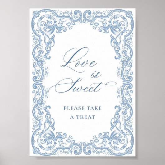Renaissance Dusty Blue Floral Love is Sweet Poster (Voorkant)