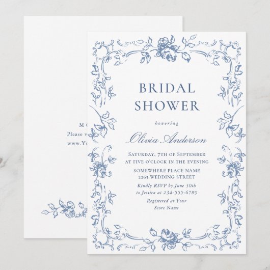 Renaissance  Dusty Blue Floral Vrijgezellenfeest Kaart (Voorkant / Achterkant)