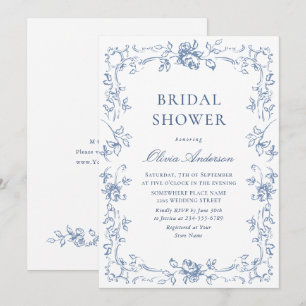 Renaissance  Dusty Blue Floral Vrijgezellenfeest Kaart