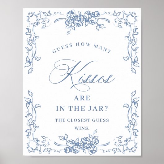 Renaissance Dusty Blue Floral Vrijgezellenfeest Poster (Voorkant)