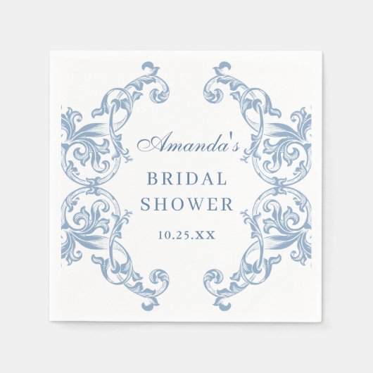 Renaissance  Dusty Blue Floral Vrijgezellenfeest Servet (Voorkant)