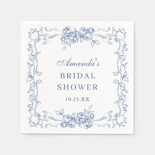 Renaissance  Dusty Blue Floral Vrijgezellenfeest Servet (Voorkant)