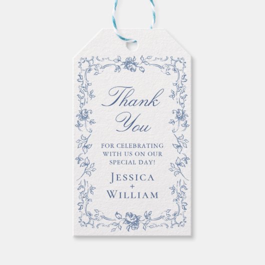 Renaissance  Dusty Blue Floral Wedding Cadeaulabel (Voorkant)