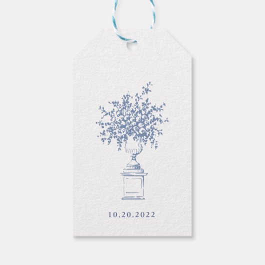 Renaissance  Dusty Blue Floral Wedding Cadeaulabel (Achterkant)
