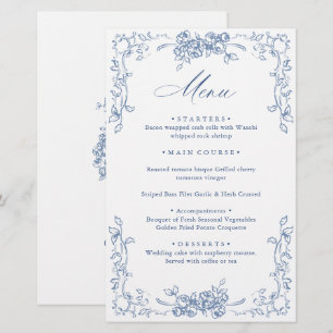 Renaissance Dusty Blue Floral Wedding Menu