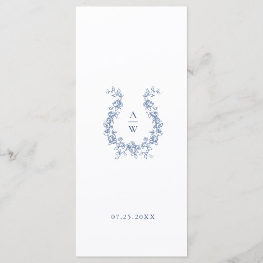 Renaissance  Dusty Blue Floral Wedding Menu (Achterkant)