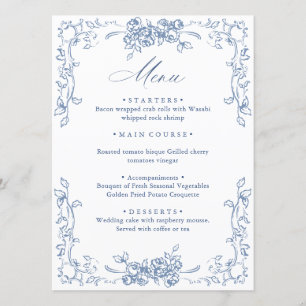 Renaissance Dusty Blue Floral Wedding Menu