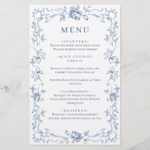 Renaissance Dusty Blue Floral Wedding Menu