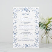 Renaissance  Dusty Blue Floral Wedding Menu (Staand voorkant)