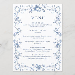 Renaissance Dusty Blue Floral Wedding Menu
