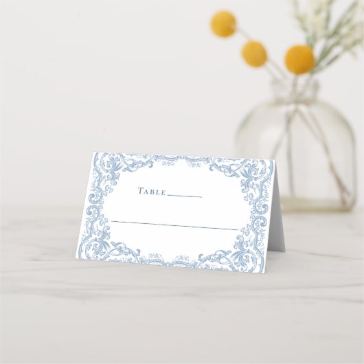 Renaissance Dusty Blue Floral Wedding Plaatskaartje (Voorkant)