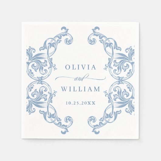 Renaissance  Dusty Blue Floral Wedding Servet (Voorkant)