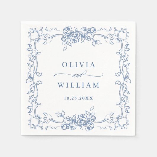 Renaissance  Dusty Blue Floral Wedding Servet (Voorkant)