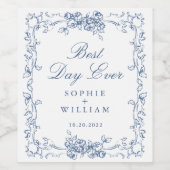 Renaissance  Dusty Blue Floral Wedding Wijn Etiket (Enkel label)