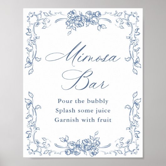 Renaissance  Dusty Blue Mimosa Bar Sign Poster (Voorkant)