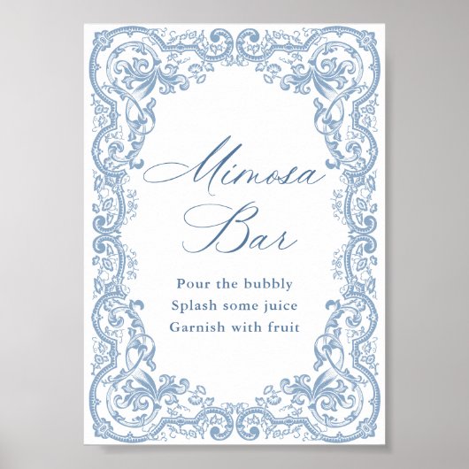 Renaissance Dusty Blue Mimosa Bar Sign Poster (Voorkant)