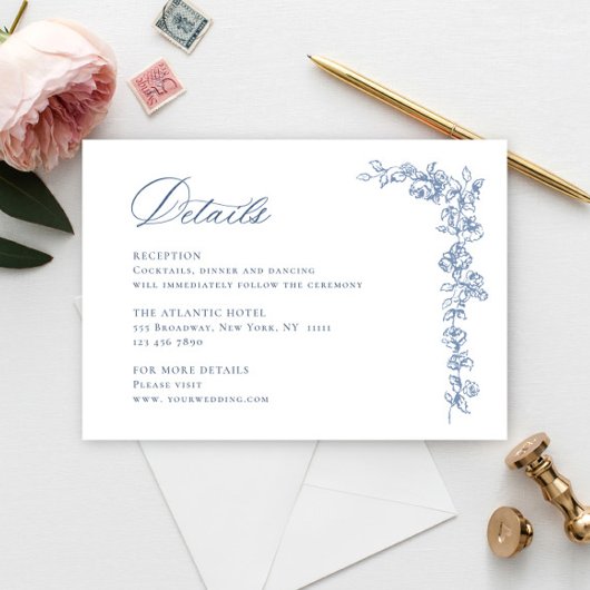 Renaissance  Dusty Blue Wedding Details Informatiekaartje