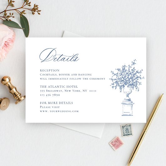 Renaissance  Dusty Blue Wedding Details Informatiekaartje