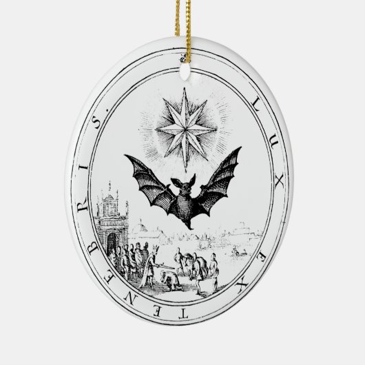 Renaissance Embleem Vleermuis en Kaars Keramisch Ornament (Rechts)