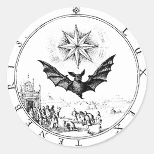 Renaissance Embleem Vleermuis en Kaars Ronde Sticker